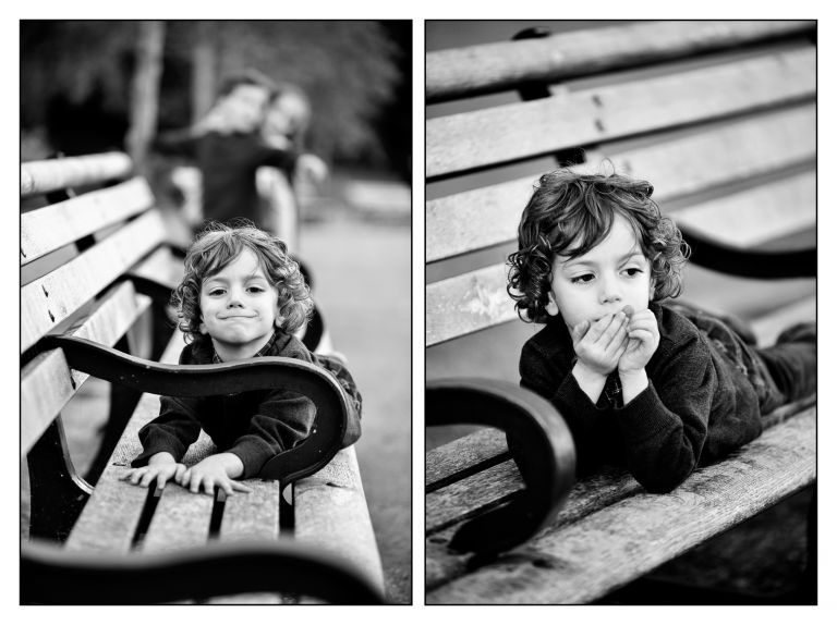 on-location photography mote park maidstone young boy on bench smiling and being thoughtfull