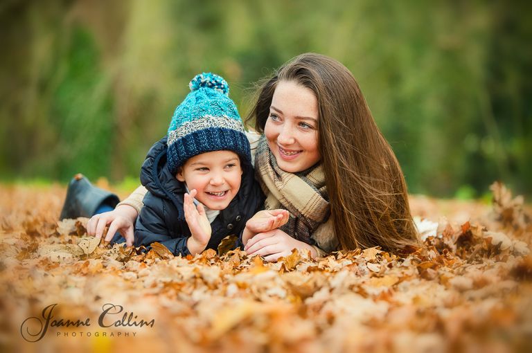 Family Onlocation Photographer Mote Park with Siblings amongst the autumn leaves