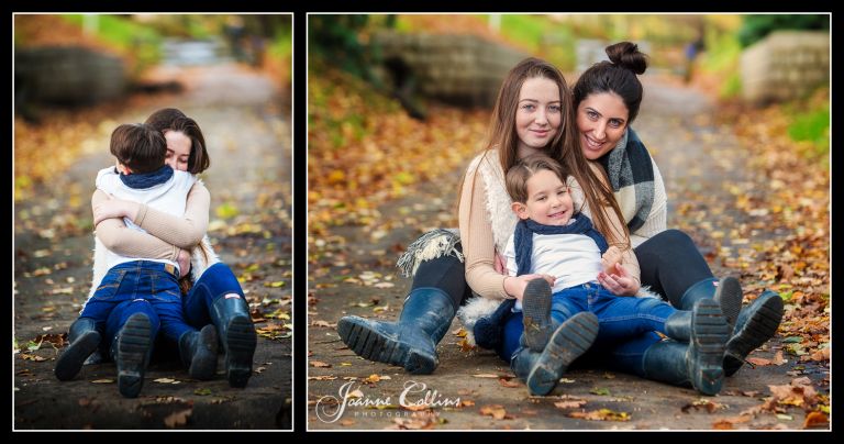 Family Onlocation Photographer Mote Park Maidstone family photo with autumn leaves
