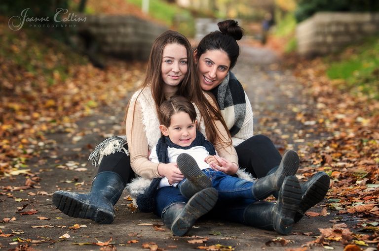 Family Onlocation Photographer Mote Park Maidstone family photo with autumn leaves