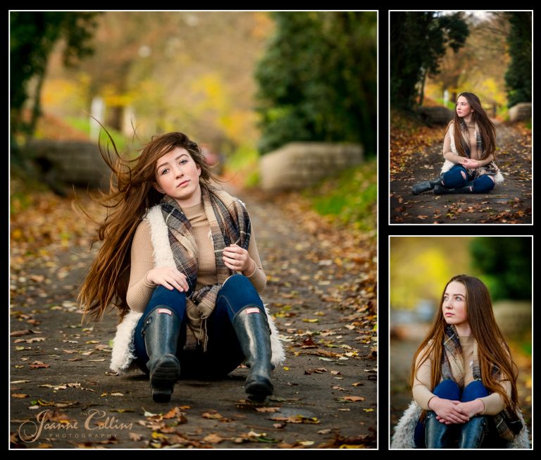 Family Onlocation Photographer Mote Park Maidstone young girl with long hair portrait with autumn leaves