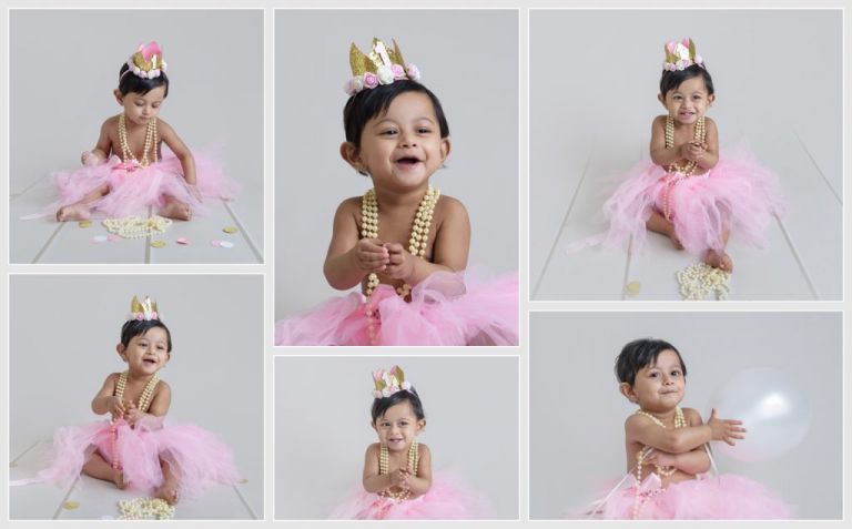 First Birthday party girl photoshoot with party crown and tutu